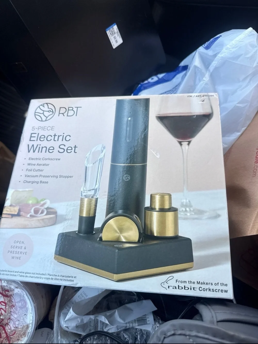 RBT Electric Wine Set - Black & Gold 5-Piece